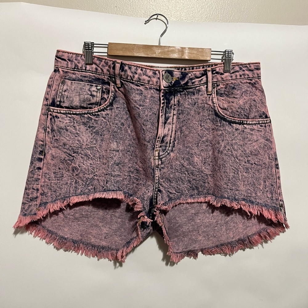 One Teaspoon Pink Jean Shorts High-Waisted Frayed Hem